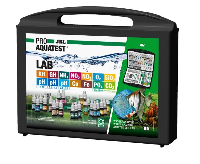 JBL AQUATEST LAB 1 Maletin Kit de acuario de agua dulce JBL Pro Aqua Test Lab profesional 14 Test KH GH NH4 NO2 NO3 O2 SIO2 3PHs CU FE PO4 CO2 - Imagen 1
